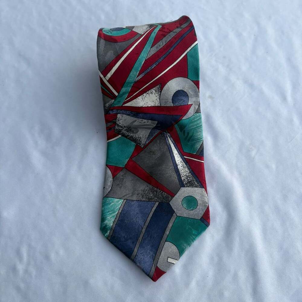 Eurégo Vintage 1990s Abstract Geometric Silk Necktie Multi-color - Picture 1 of 5